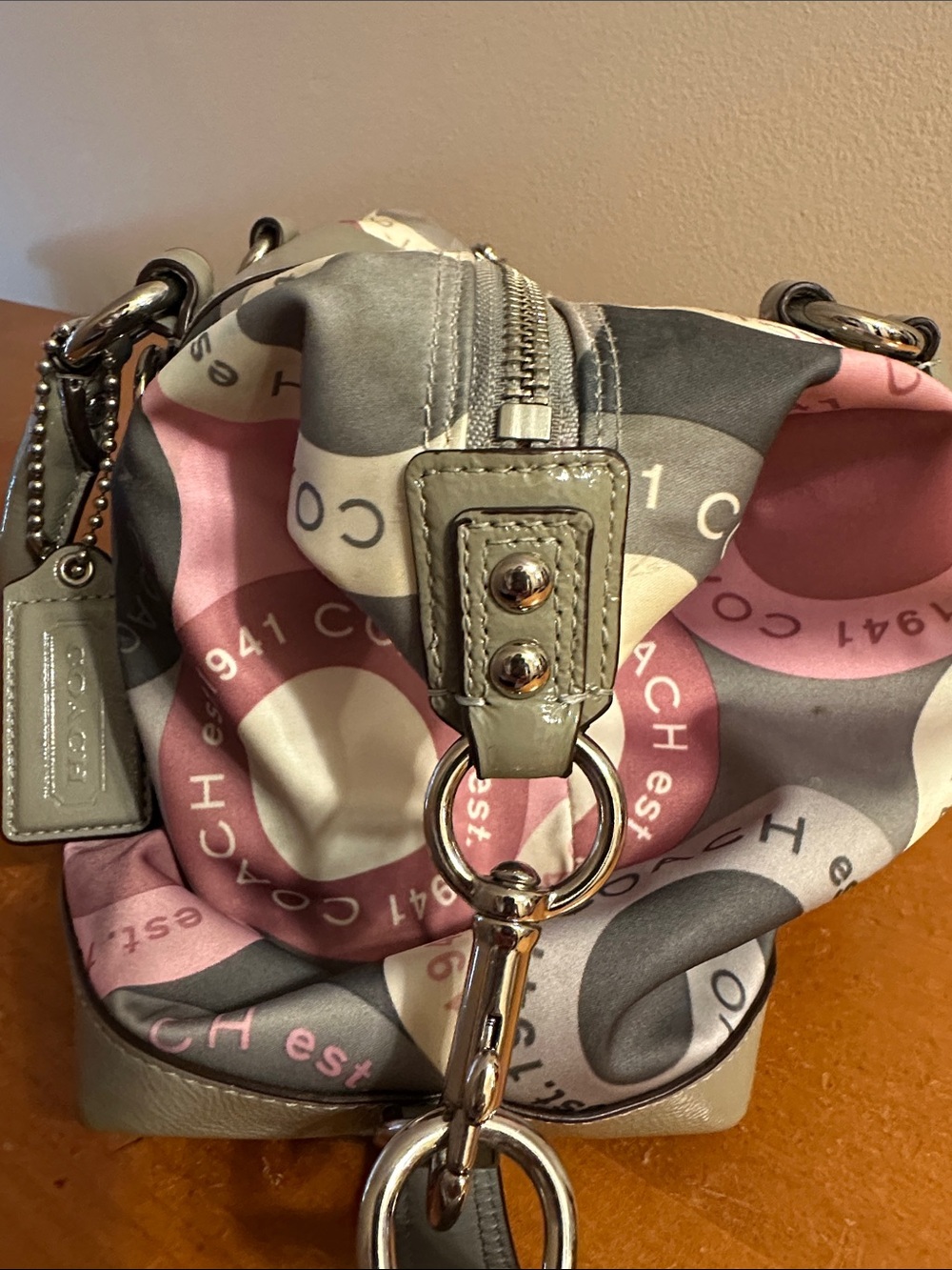 Coach Gray Satchel with Pink and Gray Circle Print - Picture 6 of 6